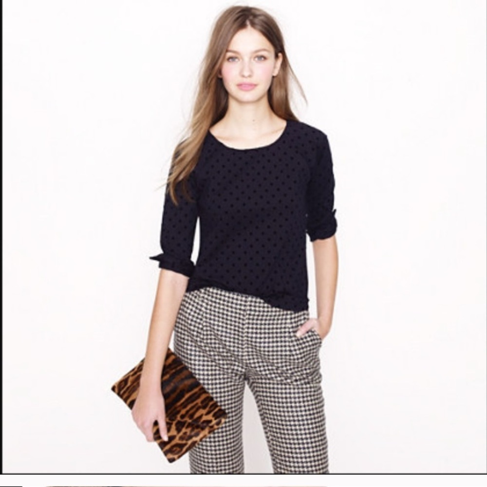 Jcrew velvet dot ponte black stretch top